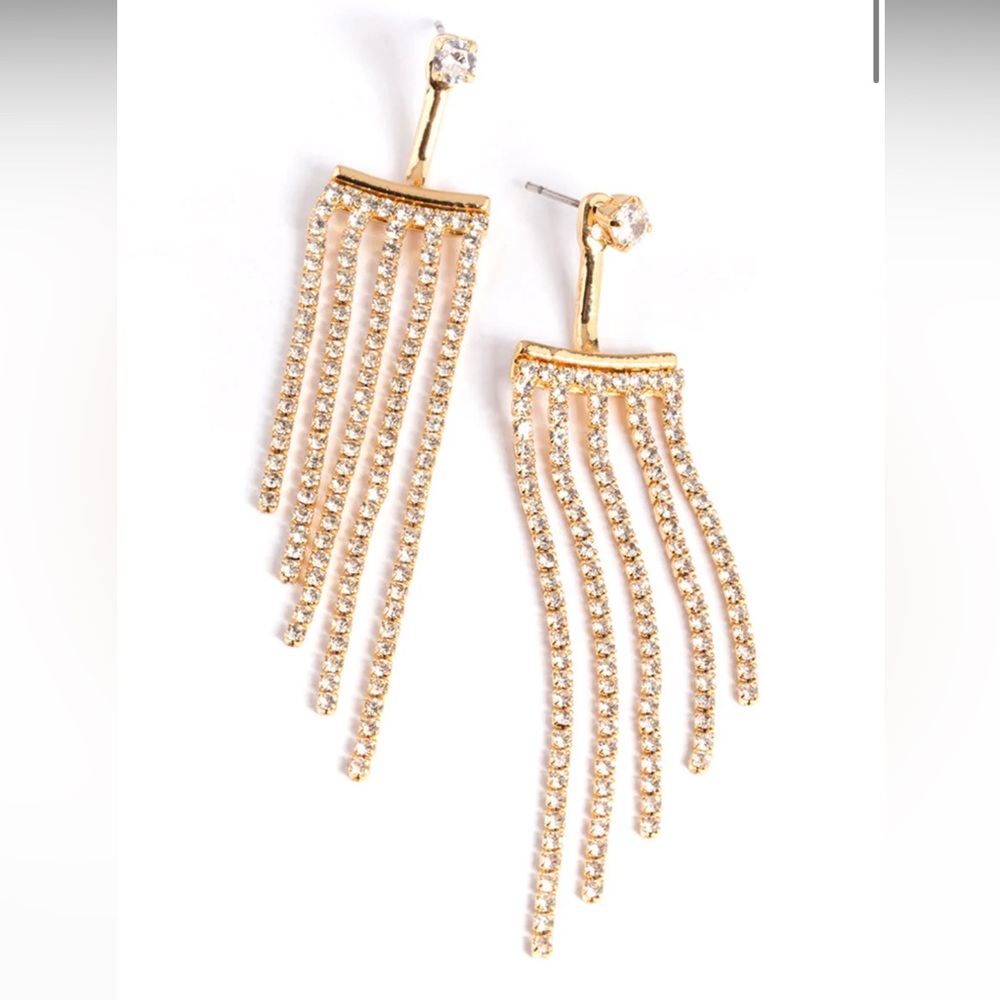 LOVISA Gold Crystal Cupchain Drape Jacket Earring NWT